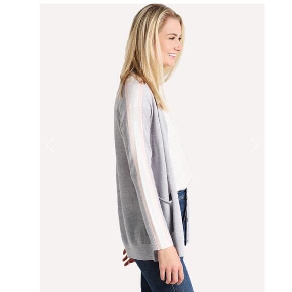 ATM Schoolboy gray and pink wool button cardigan size Large - Picture 2 of 16